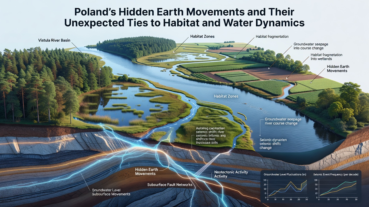 Field researchers measuring soil moisture and vegetation changes near active geological monitoring stations in southern Poland